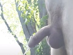 Redneck twink pissing in the woods