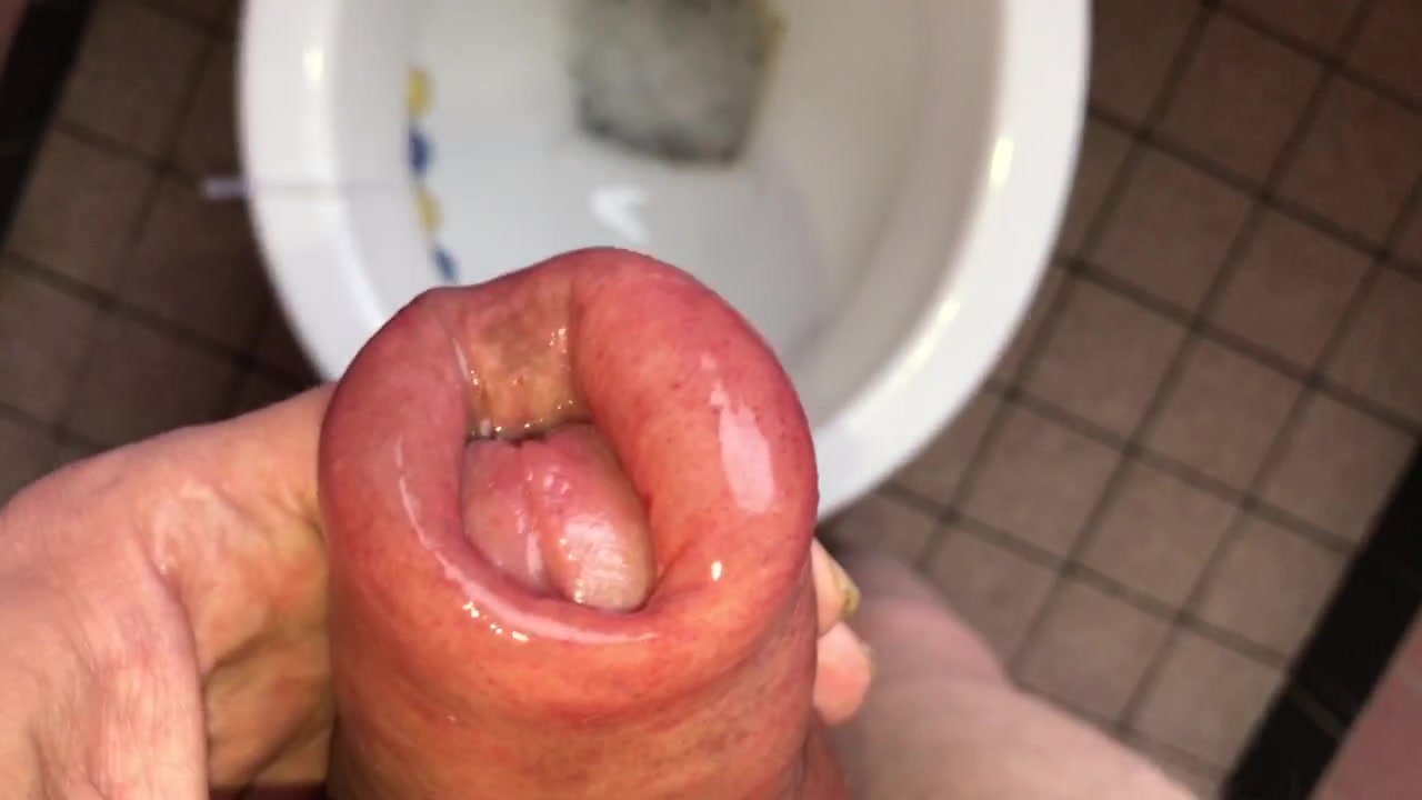 Swollen hard pumped Dick with double cock ring slow pee
