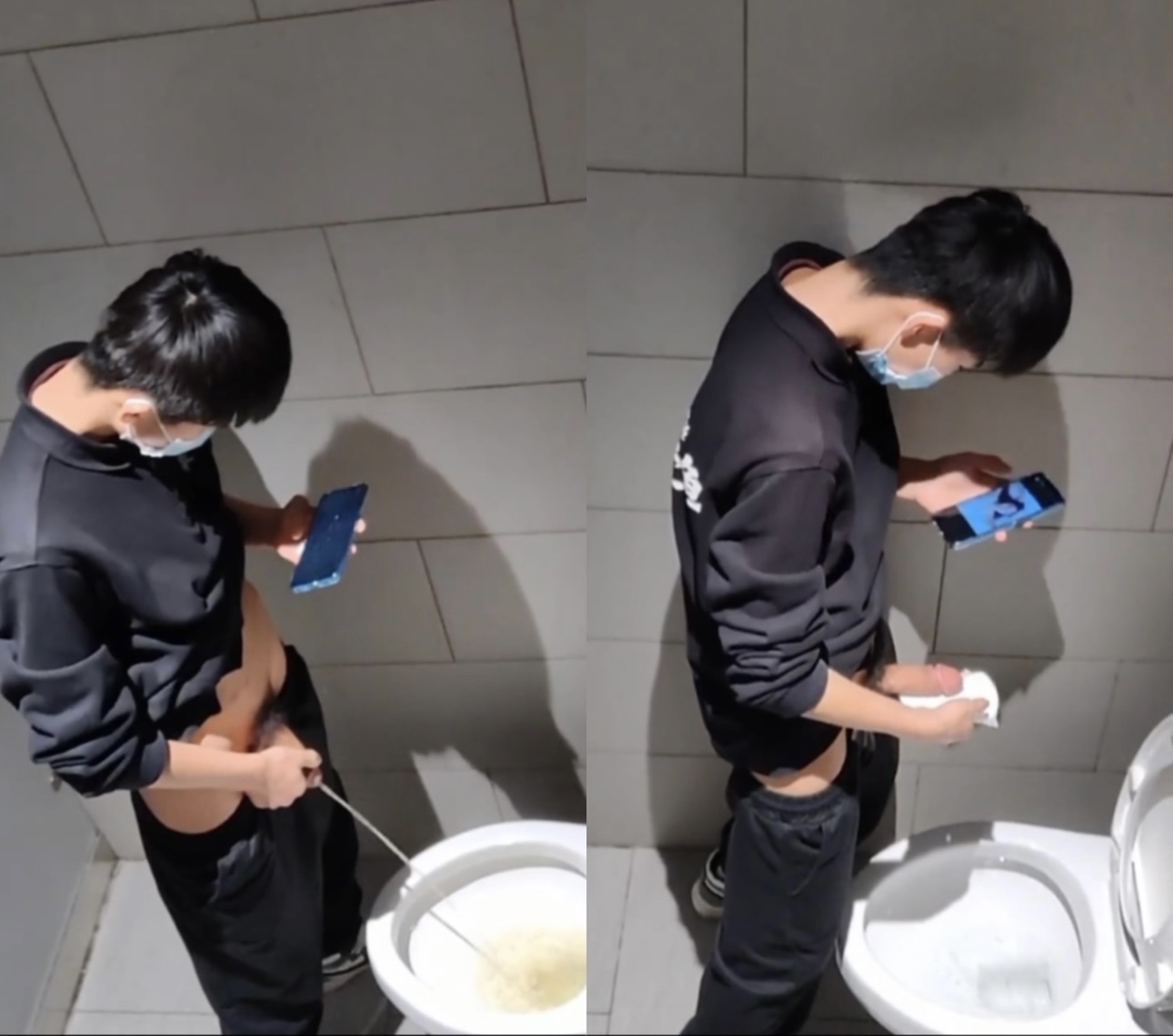 Str8 Chinese guy *SPIED* pissing & cumming