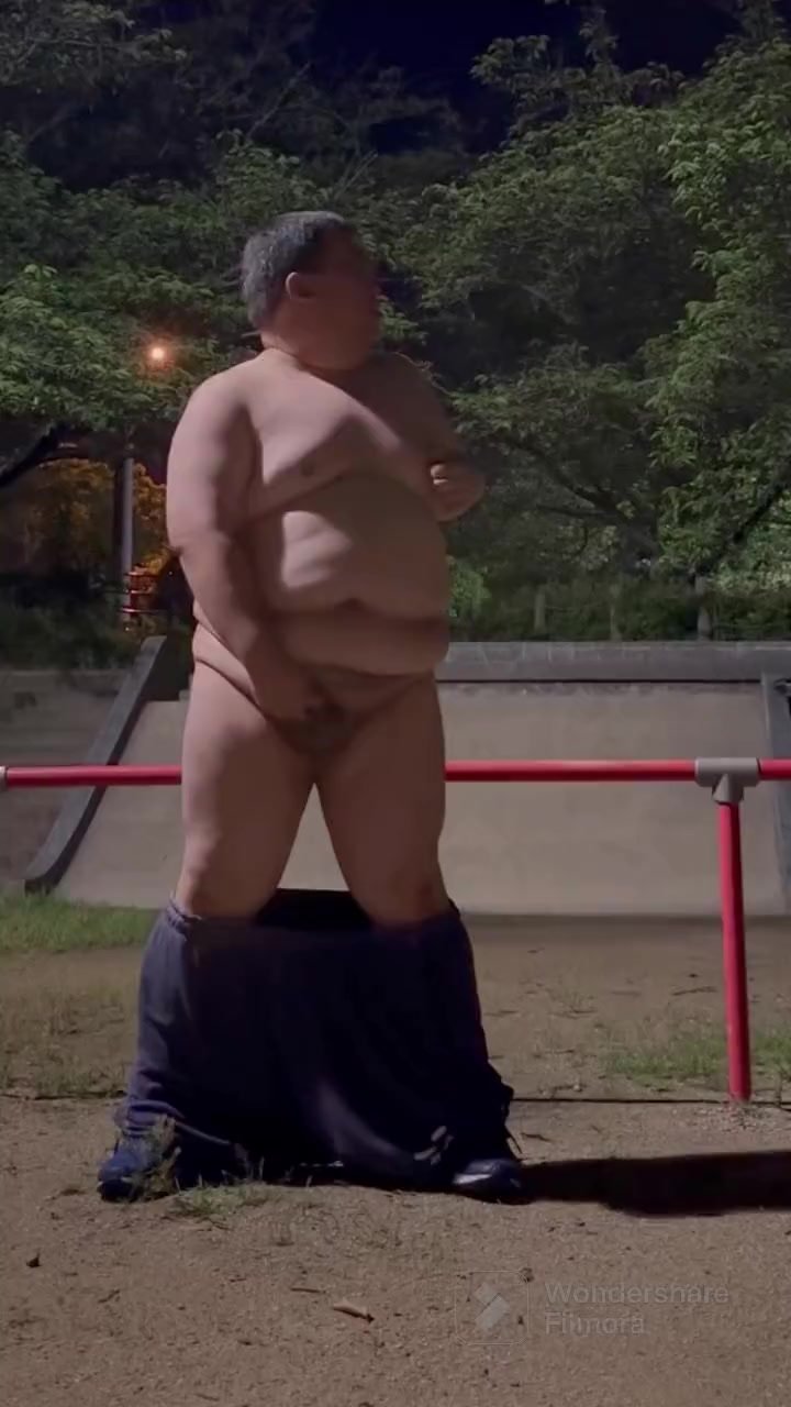 Asian chubby jerks outdoors