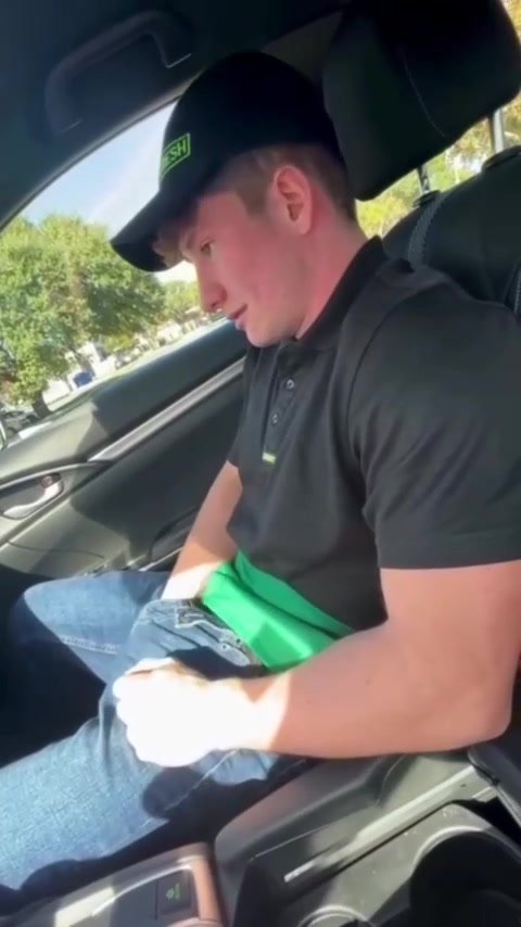 cumming in his car during lunch break