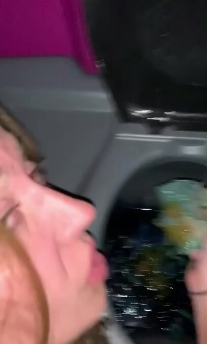 Nasty sexy  girl eats poop straight out of porta potty