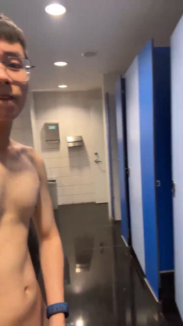 asian guy cums in a public bathroom