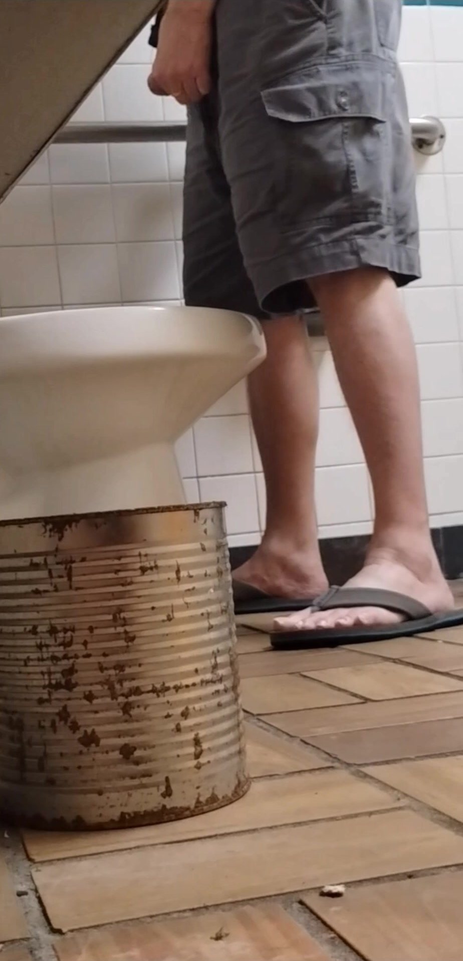 Horny Grandpa jerking public toilet