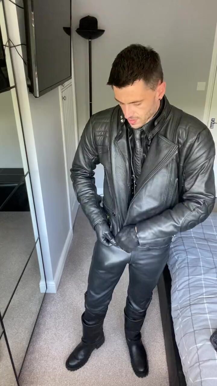 Leather biker jacket boy hot