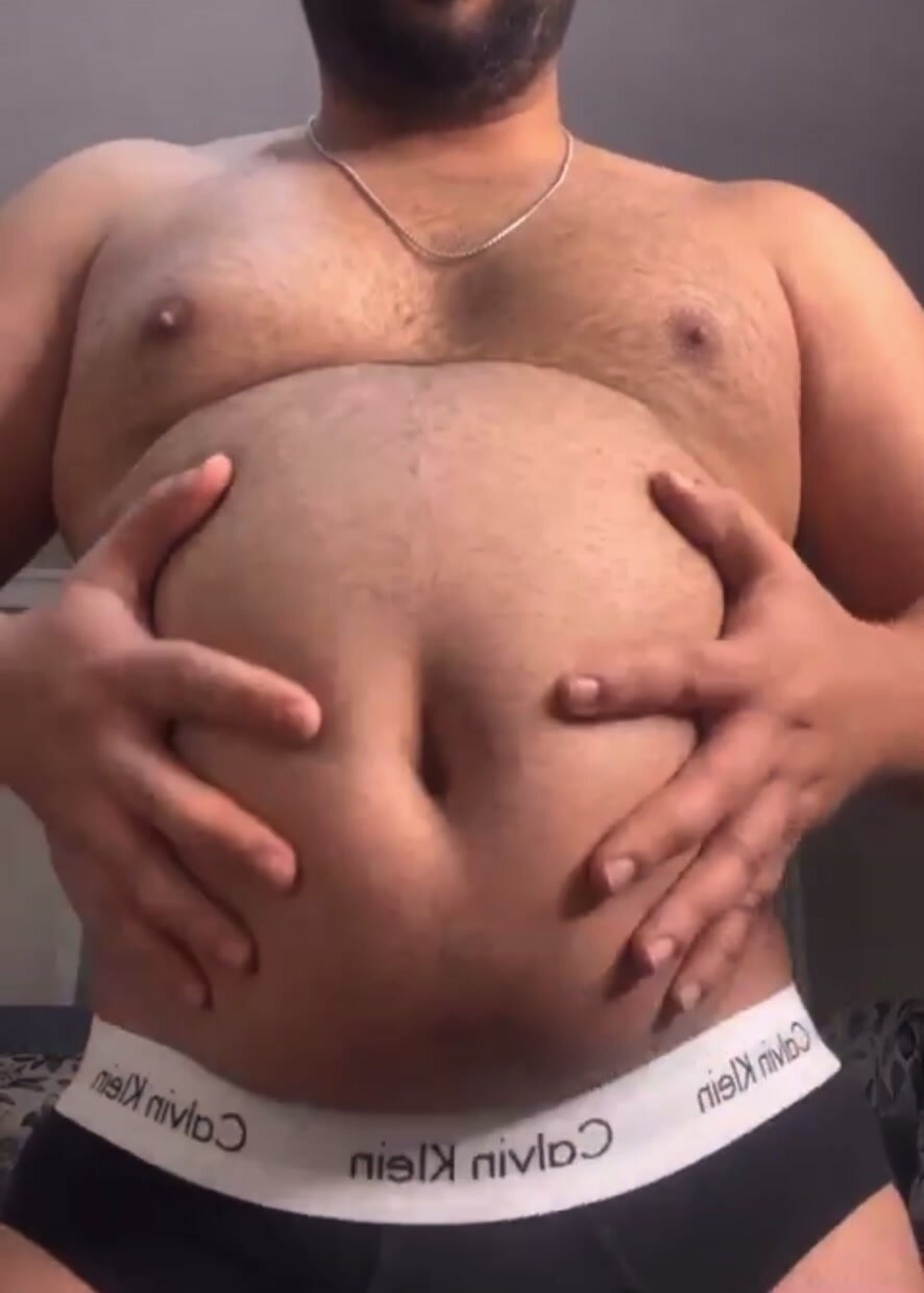 Fat Fuck Jiggles Gut after Huge Stuffing