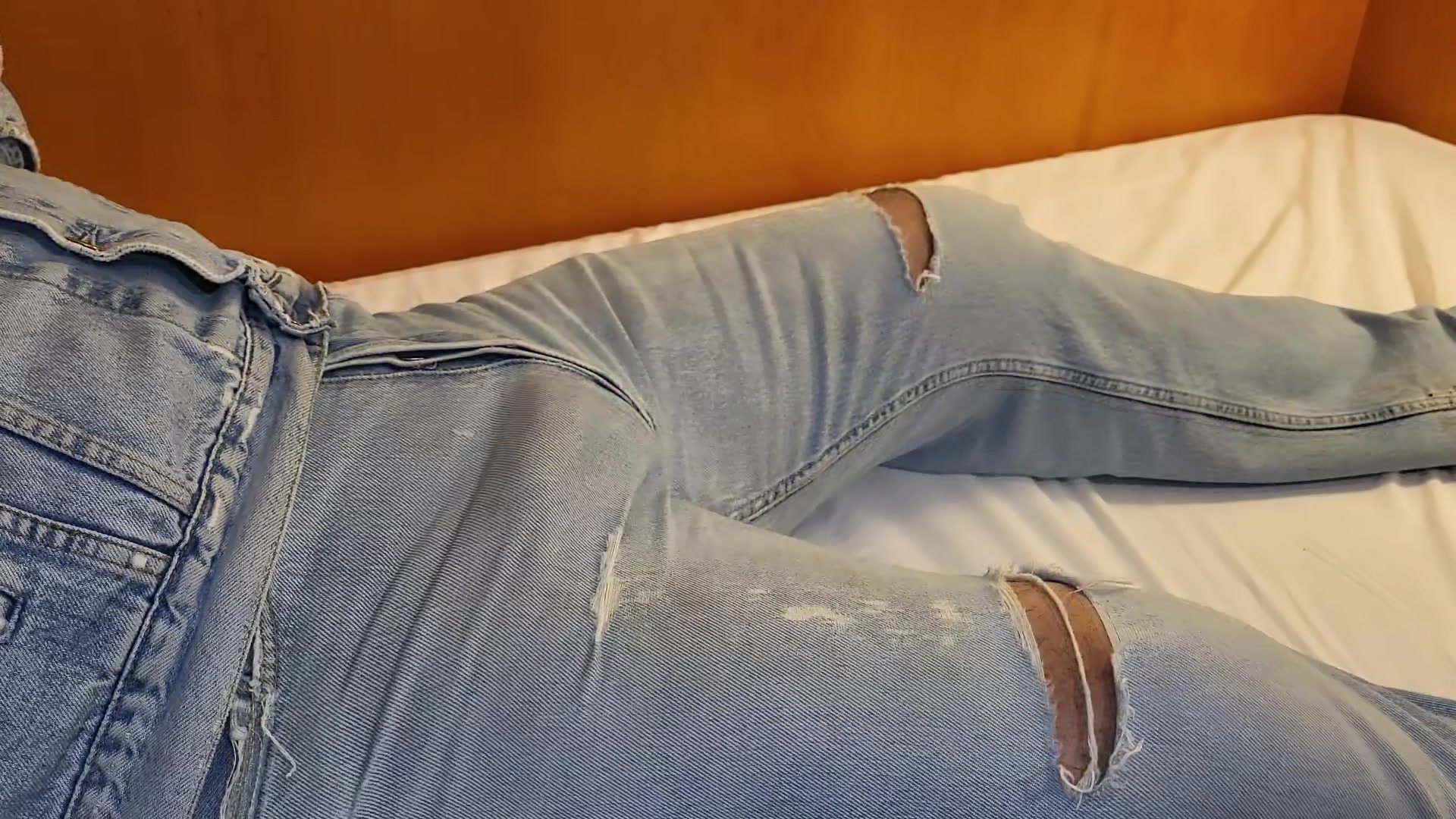 Shooting inside my ripped light blue Levis 501 jeans
