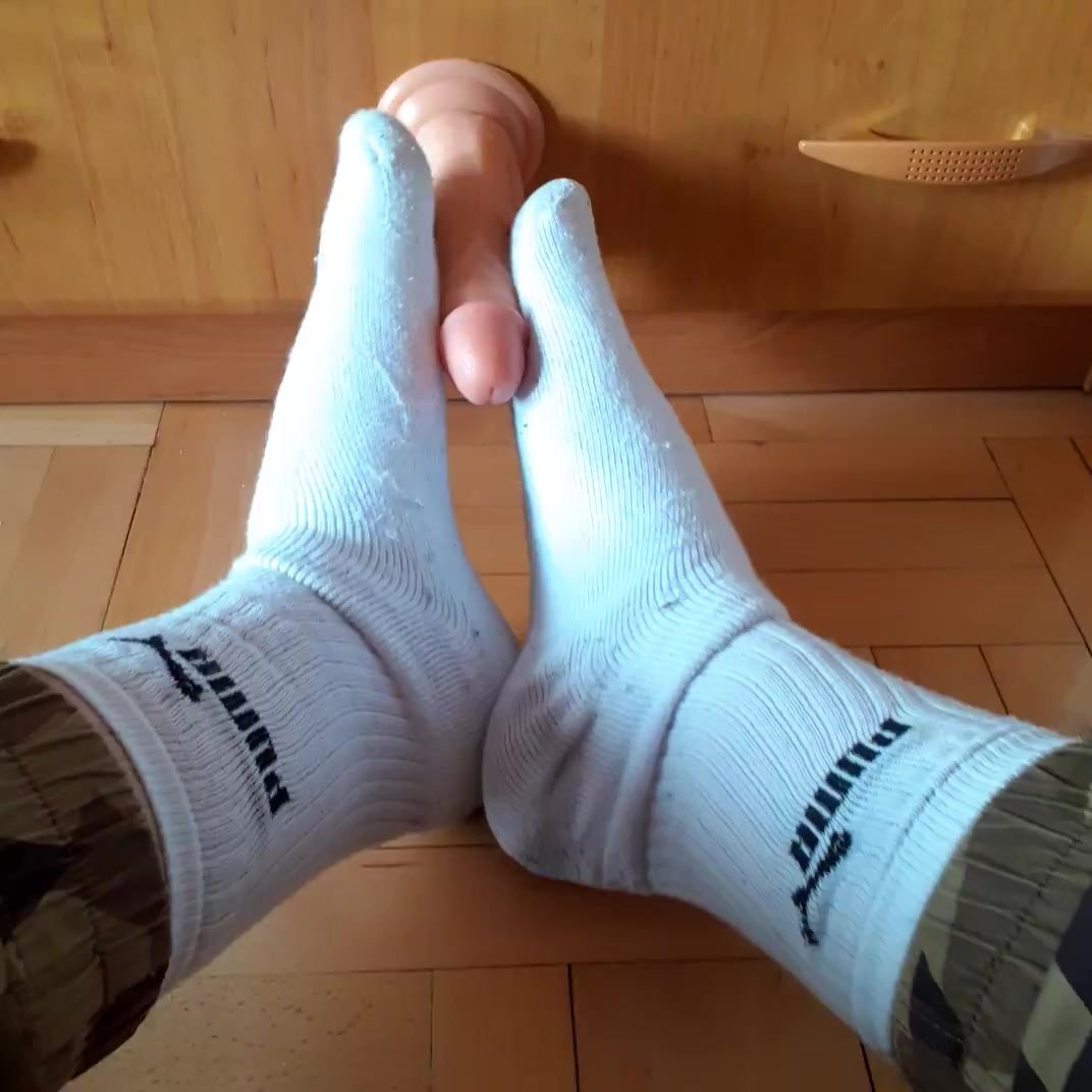 White puma socks play with dildo