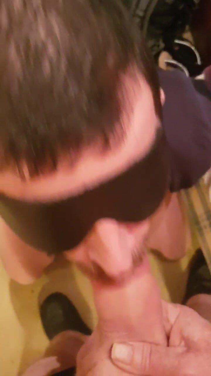 Faggot gets to suck a cock.