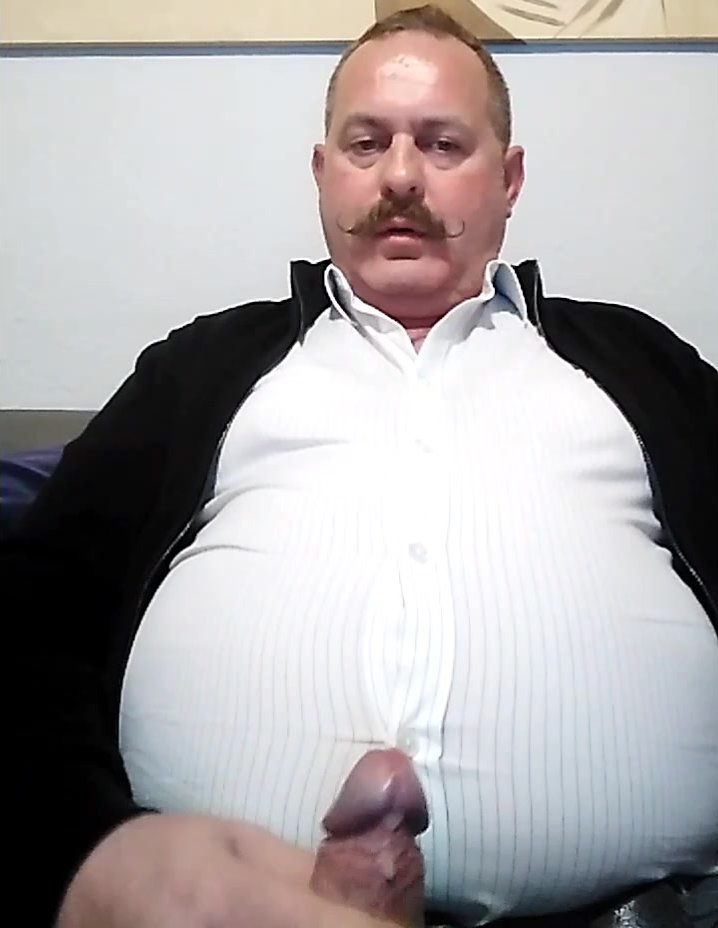 Moustached daddy wank his small cock