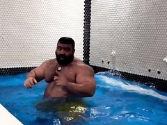 Massive Powerlifter Jumps Into Pool