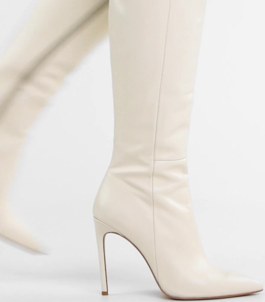 White leather stiletto boots