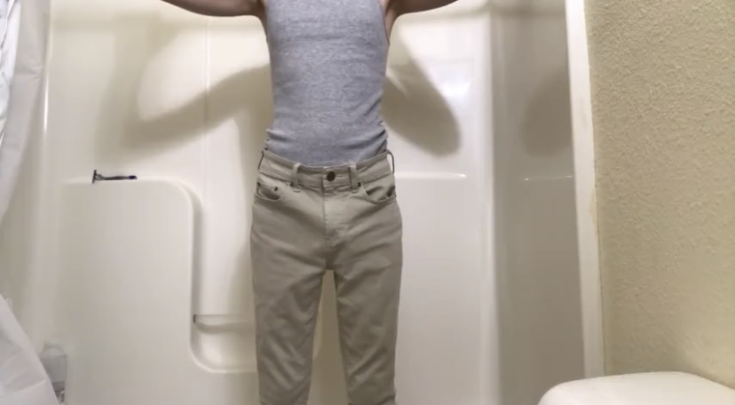Teen wets his pants in shower