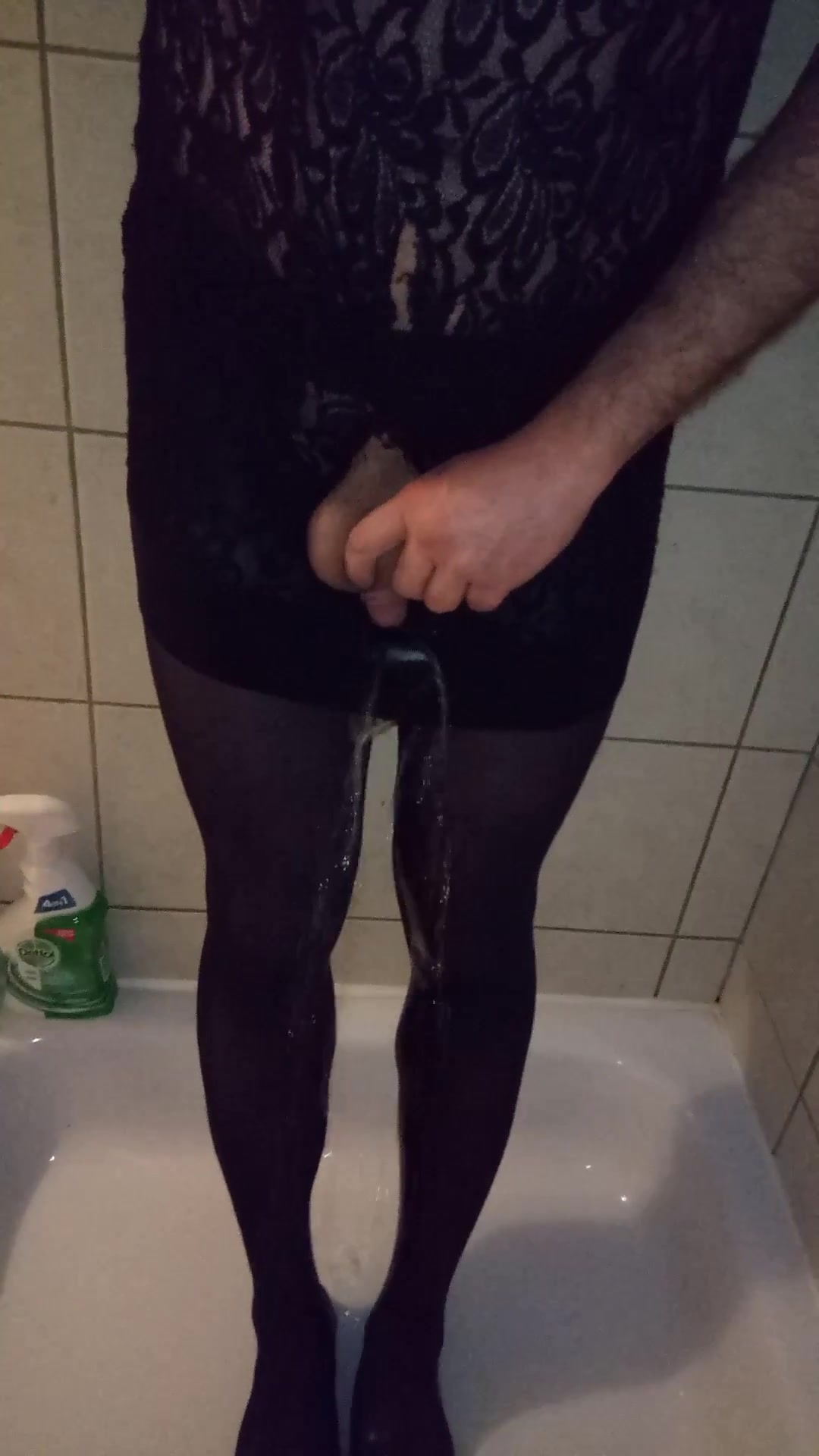 Pissing my feet, damned got dressed first