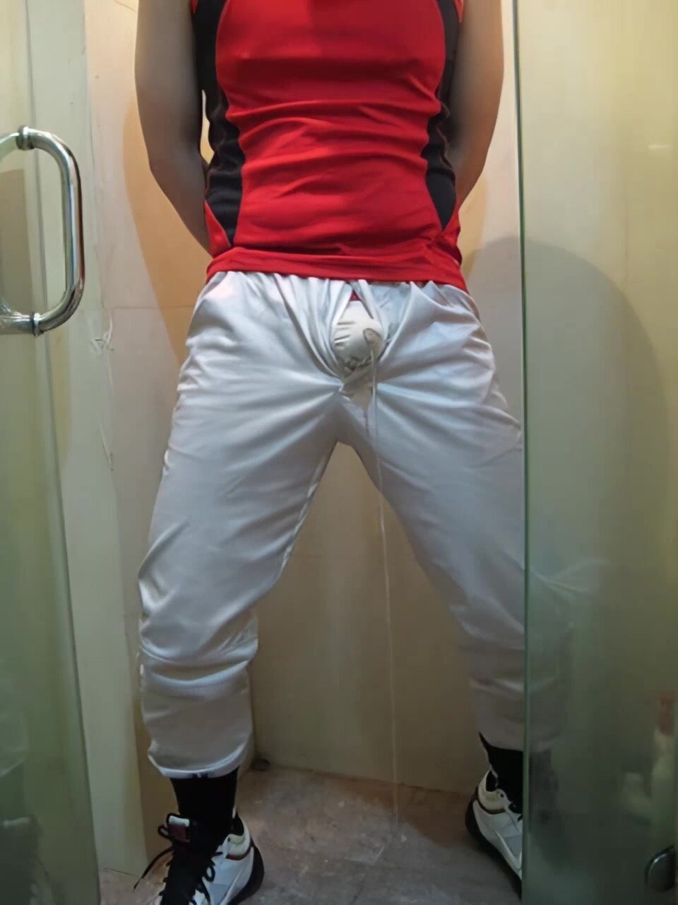 Pissing through silky pants and fucking through briefs