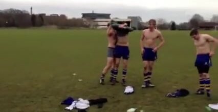 Rugby boys strip naked in public