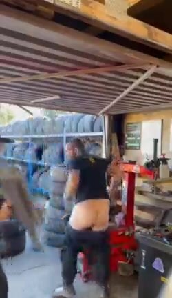 Guy pantsed by air cannon (rear exposed)