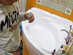 Uncut cock piss in the toilet