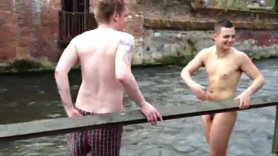 Lads go for a skinny dip (frontal)