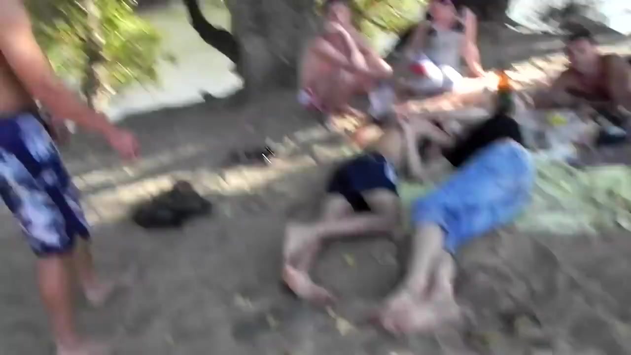 Straight guy has trunks stolen (no frontal)