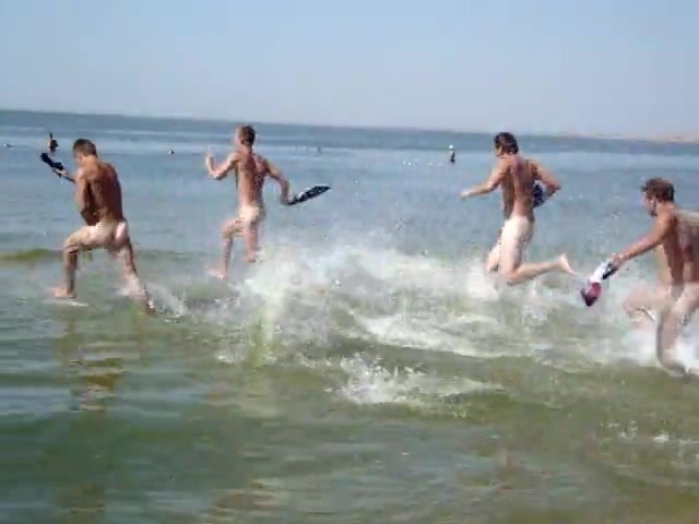 Naked run into the sea (frontal)
