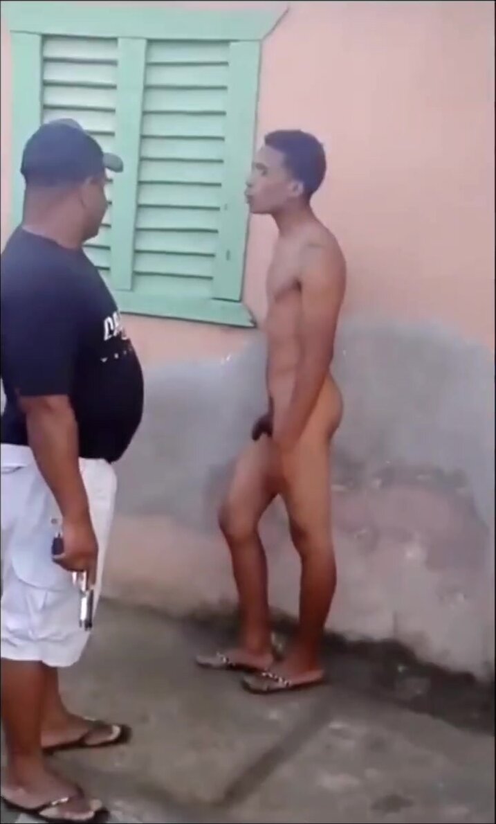 Thief stripped naked at gunpoint (frontal) - ThisVid.com