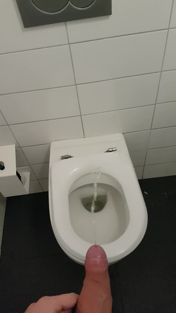 Messy piss and cum in public bathroom
