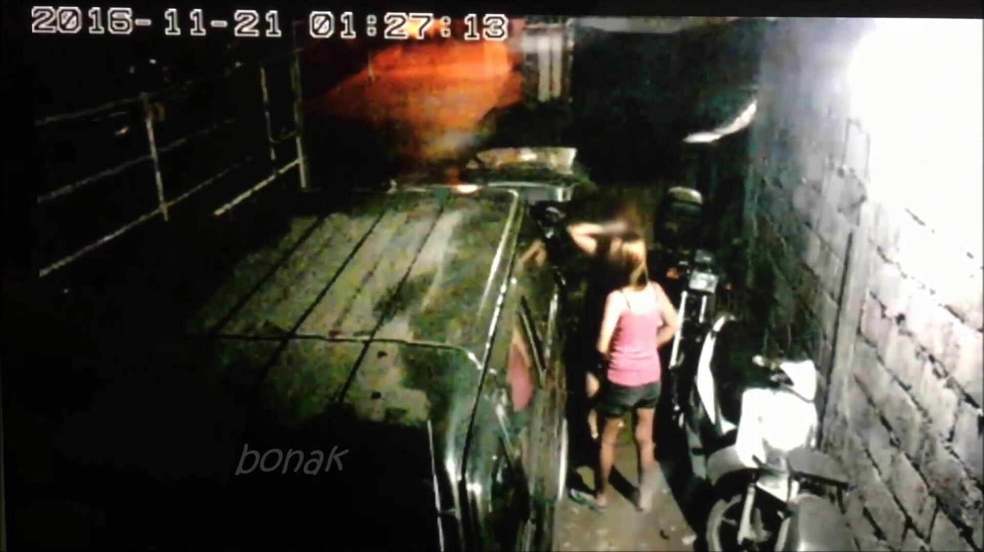 Old cctv footage of two filipina women peeing in garage