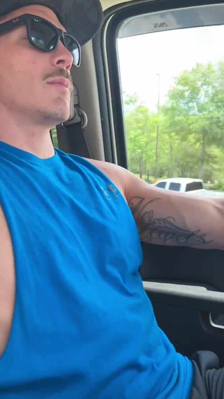 Hot husband's fat dick gets played with while driving