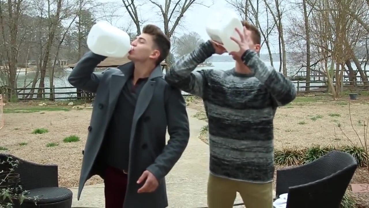Two Hunks chugging water