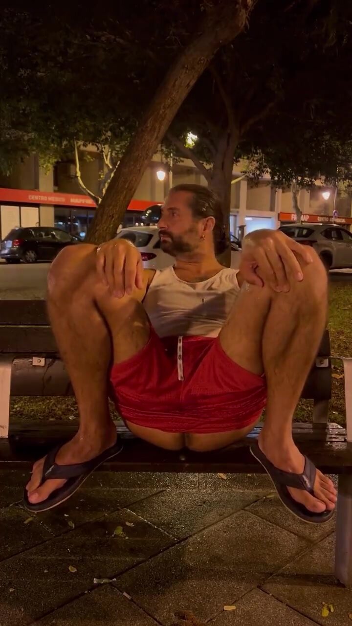 Daddy pissing and shitting on a public bench