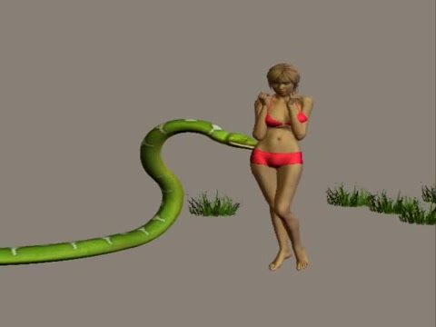 snake and frog  eat woman