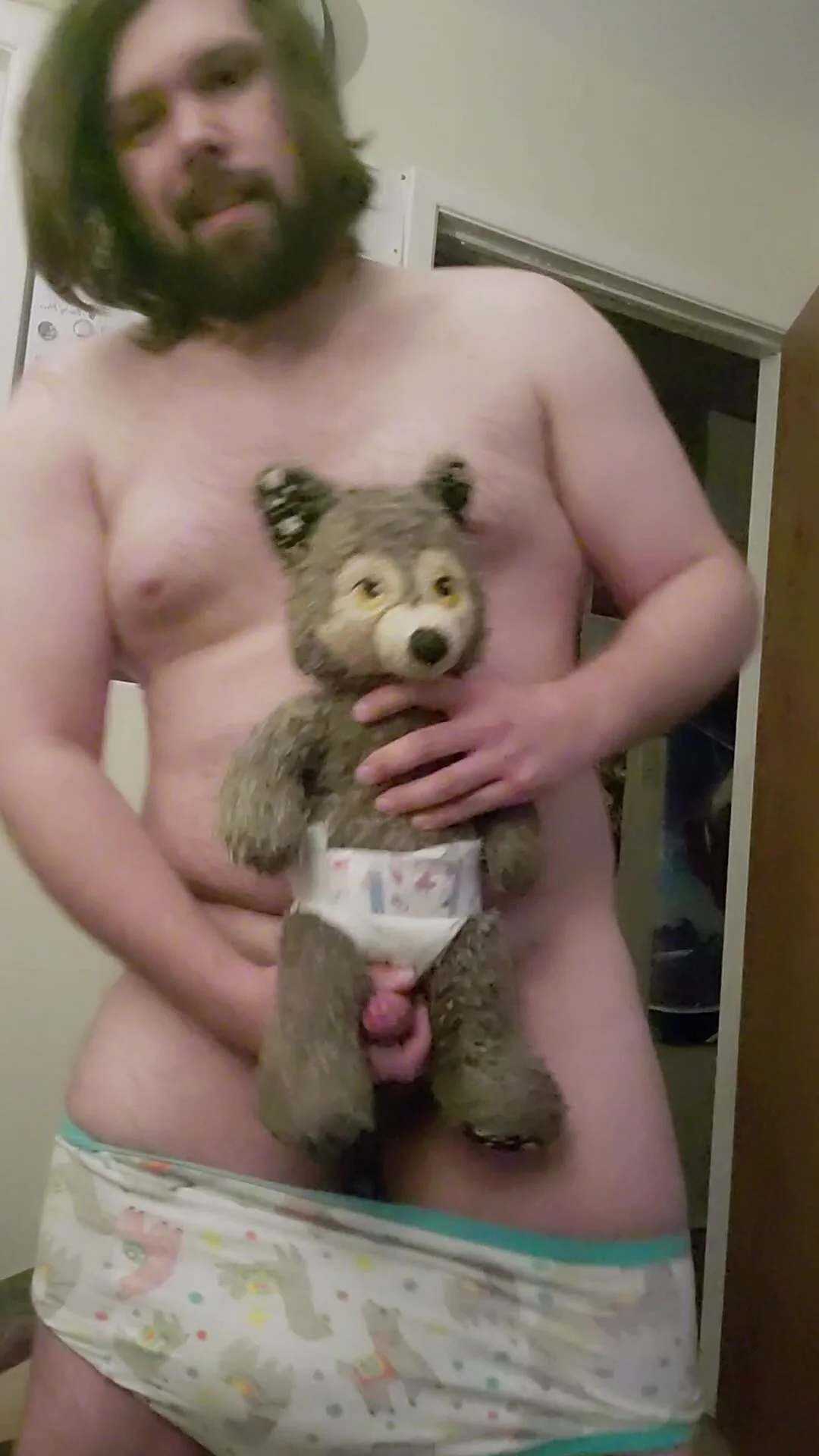 Diaper fag cums on his teddy ThisVid com 