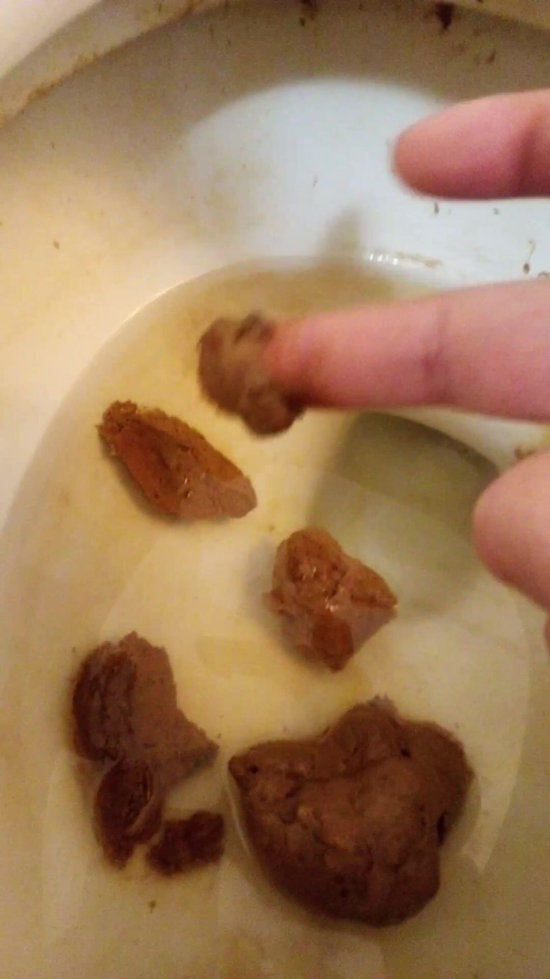 Poop on finger poop on floor poop in toilet