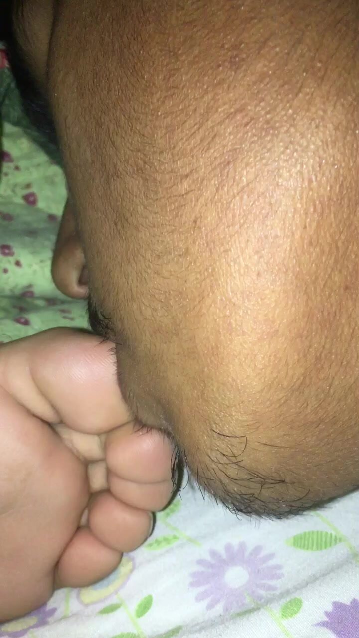 Sucking sleeping teen toe