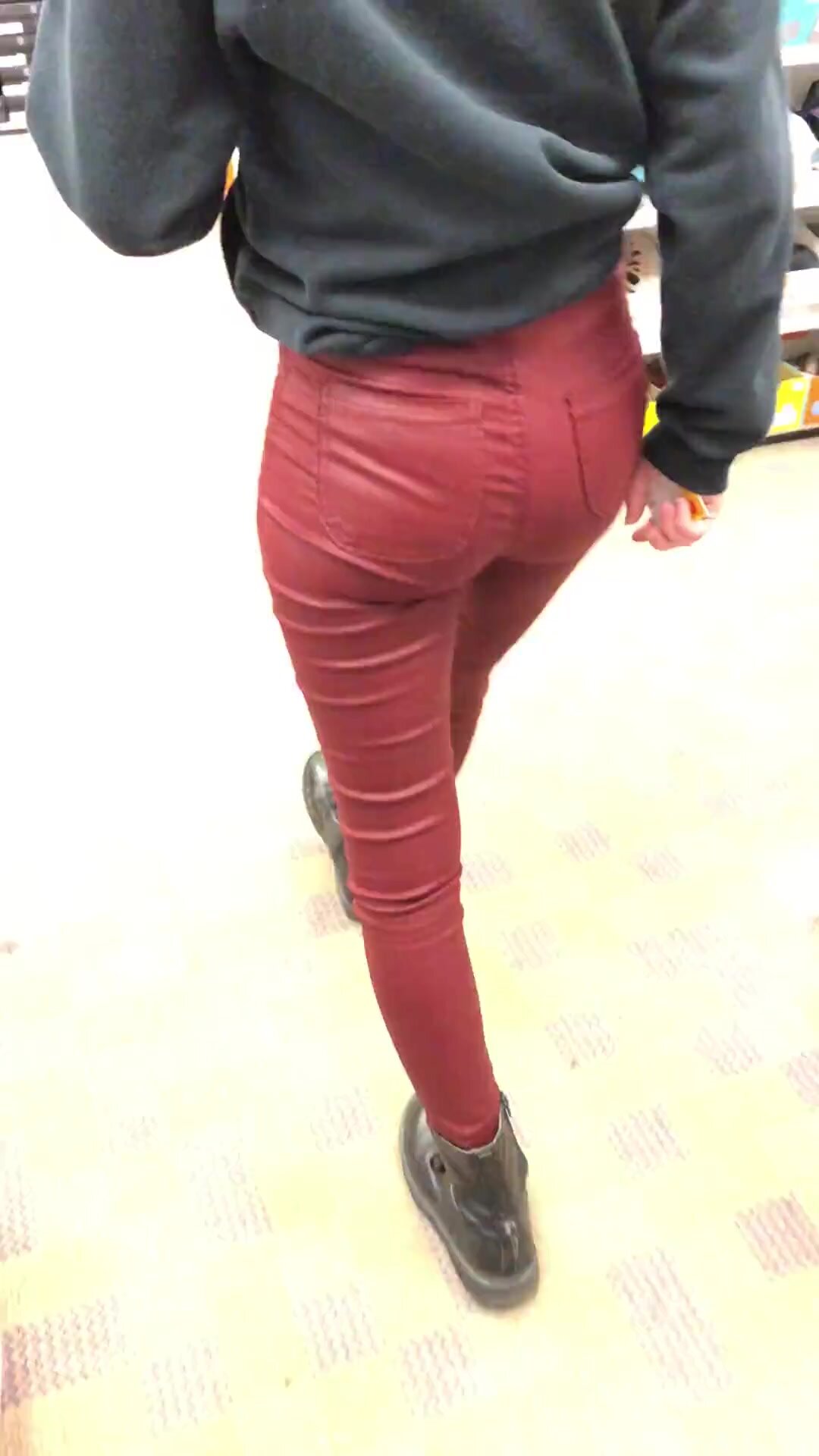 Girl Pissed in Skin tight Red Jeans
