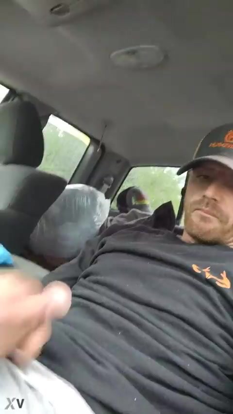 Redneck Squirts Out A Big Load In His Car