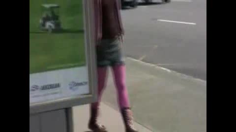Russian college girl in purple leggings pees in public