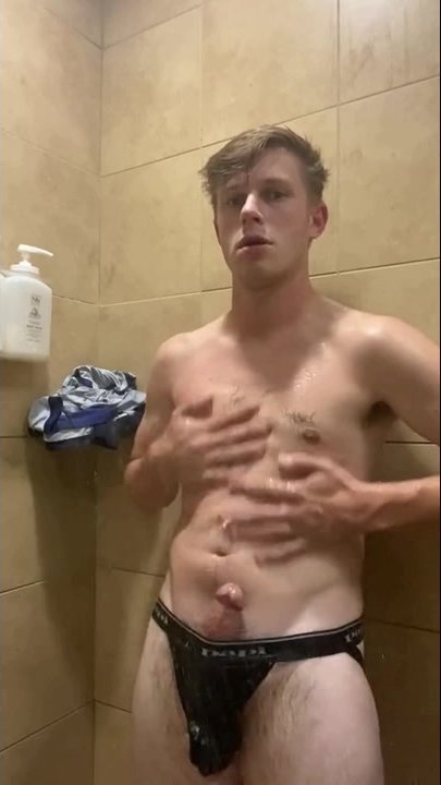 Jock in a jock in the Jym Shower
