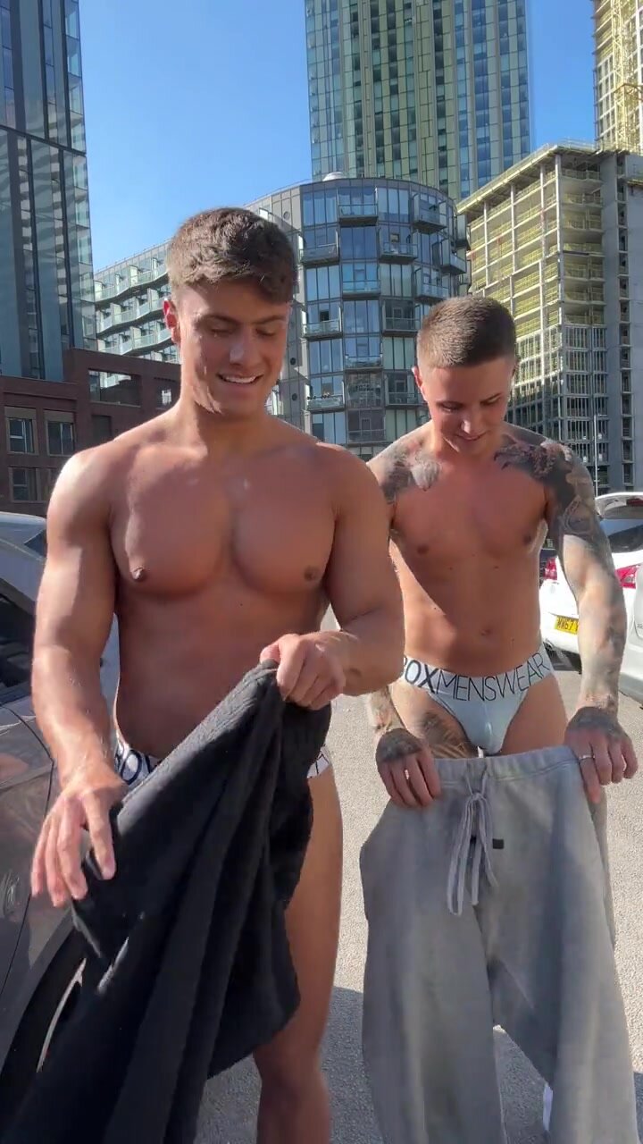 two straight boys changing outside