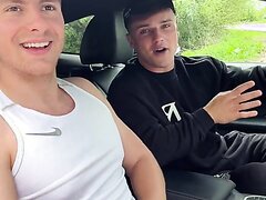two cute uk boys in the car