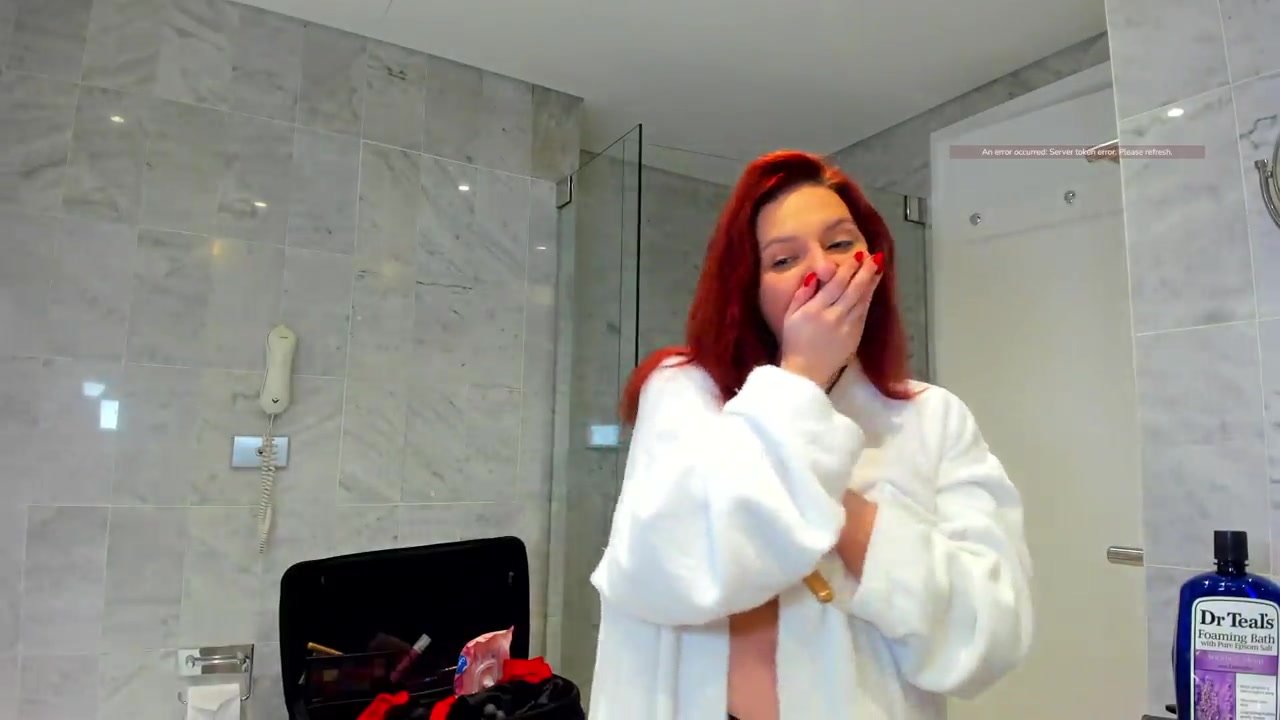 Girl in robe in bathroom oops nipple slip ENF