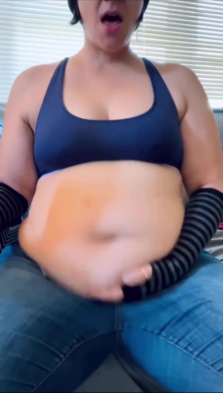 bbw with fat belly chugging refri and many big burps