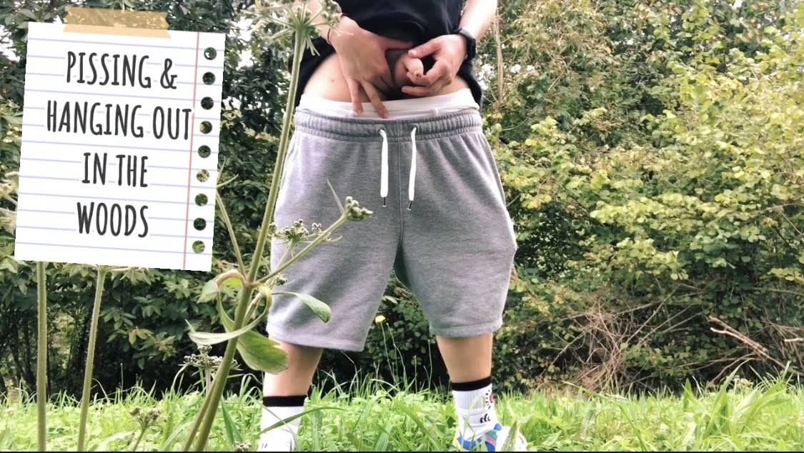 Twink boy pissing and ... out in the woods