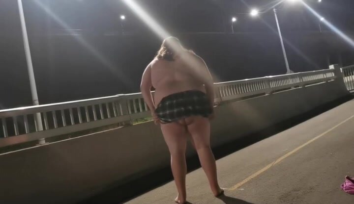 Chubby trans girl jerks off naked in public