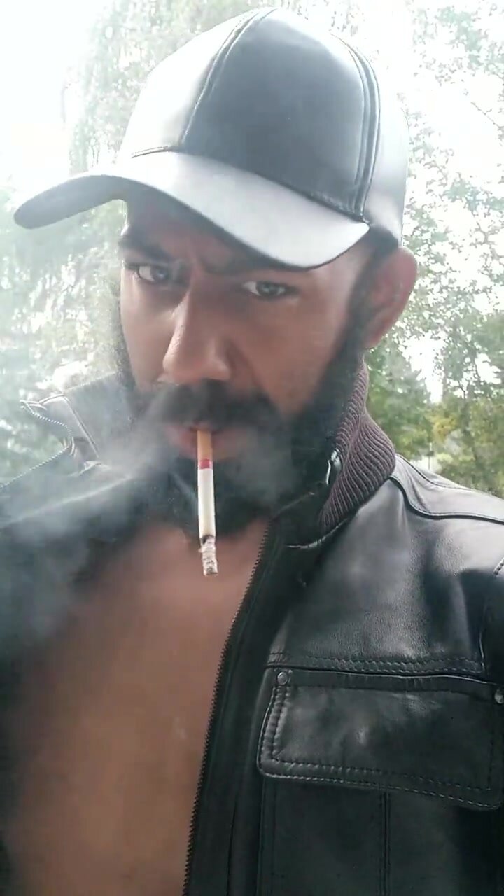 Leather boy outdoor smoke