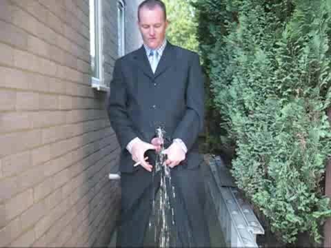 1/2 guy in suit piss and cum in backyard while smoking