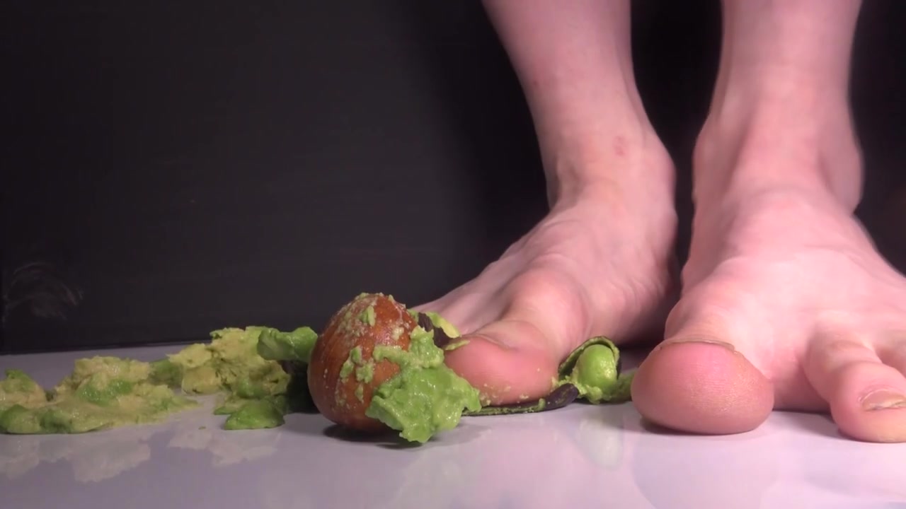 crushing avocado with bare feet