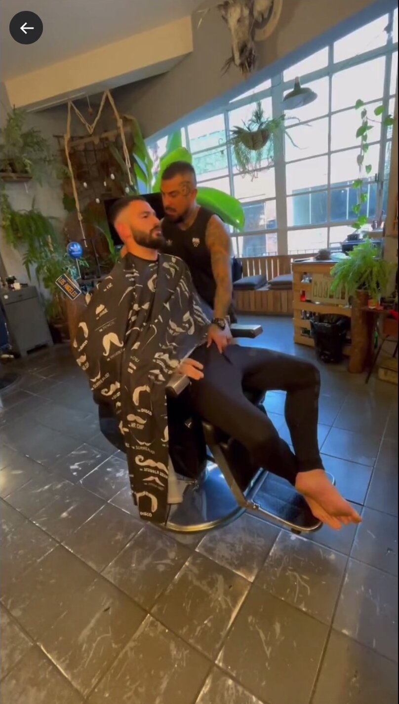 Showing dick to a barber