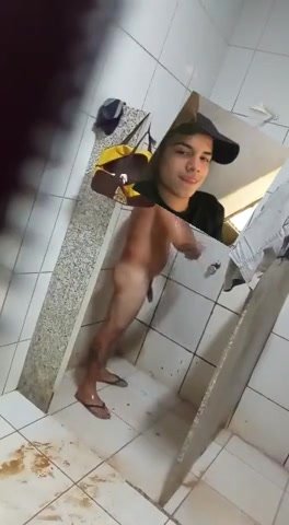 Handsome hung brazilian trucker in open shower